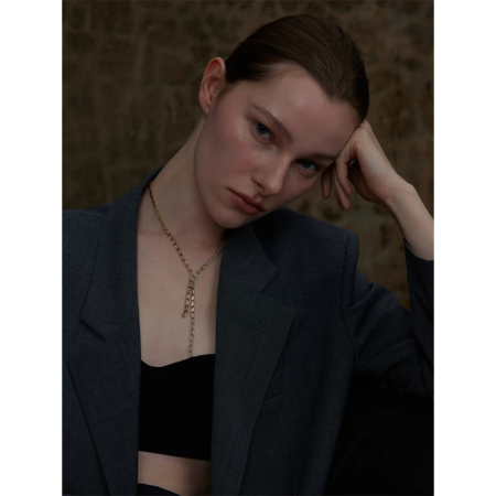 Colier tennis Elma, auriu, cu pandantiv lung, din oțel inoxidabil placat cu aur 18K [3]