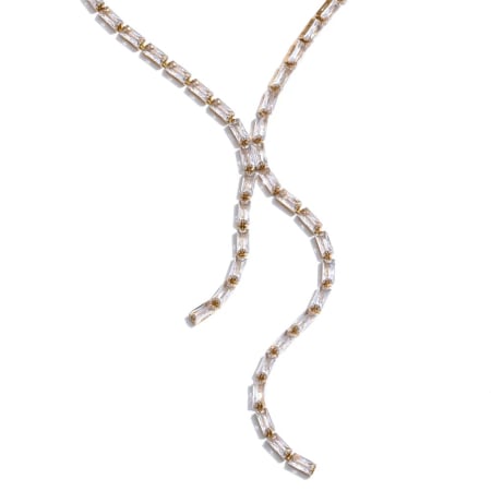 BIJUTERII PLACATE CU AUR - Colier tennis Elma, auriu, cu pandantiv lung, din oțel inoxidabil placat cu aur 18K