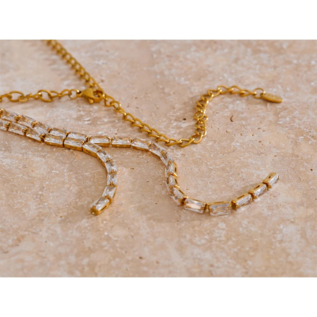 Colier tennis Elma, auriu, cu pandantiv lung, din oțel inoxidabil placat cu aur 18K [1]