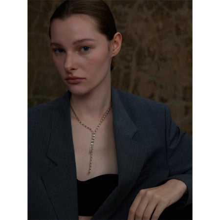 Colier tennis Elma, auriu, cu pandantiv lung, din oțel inoxidabil placat cu aur 18K [2]