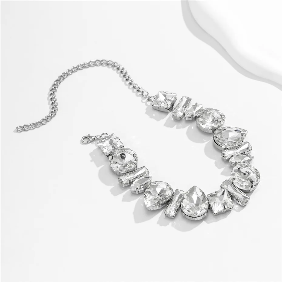 Colier Leila, argintiu, cu pietre mari geometrice, tip choker - Colecția Glamour [1]