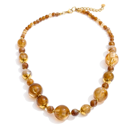 BIJUTERII OȚEL INOXIDABIL - Colier Gemma, handmade, cu margele și montura aurie, din oțel inoxidabil placat cu aur 18K