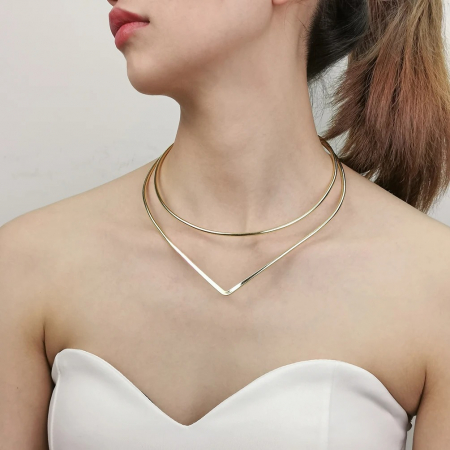 Colier Averie, auriu, în 2 straturi, cu model geometric, tip choker, ajustabil [3]