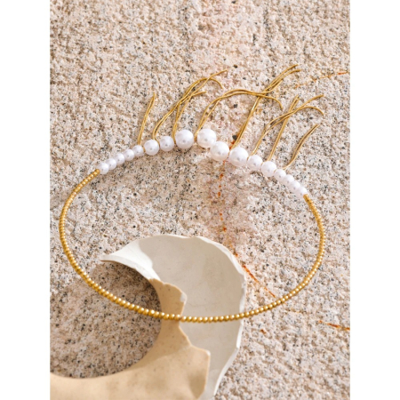 Colier Selma, auriu, cu perle și mărgele, din oțel inoxidabil placat cu aur 18K - Colecția Universe of Pearls [2]