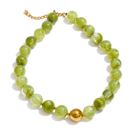 BIJUTERII OȚEL INOXIDABIL - Colier Jenny, handmade, cu margele verzi și montura aurie, din oțel inoxidabil placat cu aur 18K