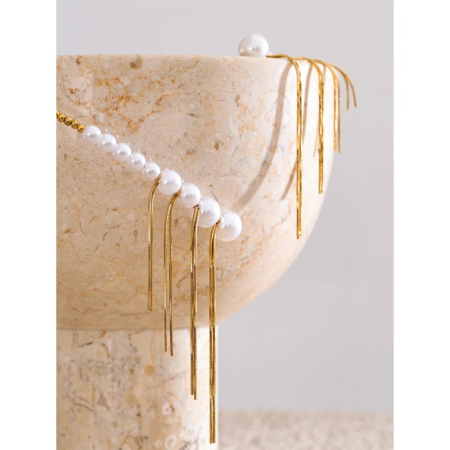 Colier Selma, auriu, cu perle și mărgele, din oțel inoxidabil placat cu aur 18K - Colecția Universe of Pearls [4]