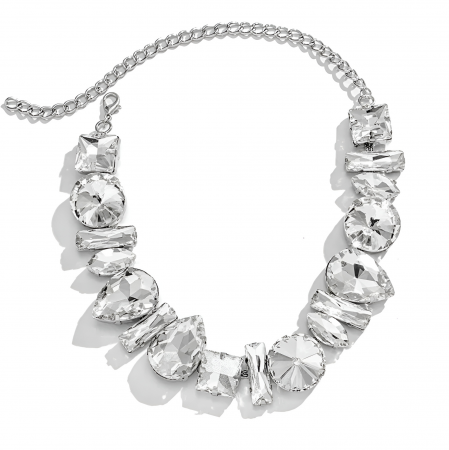 COLIERE - Colier Leila, argintiu, cu pietre mari geometrice, tip choker - Colecția Glamour