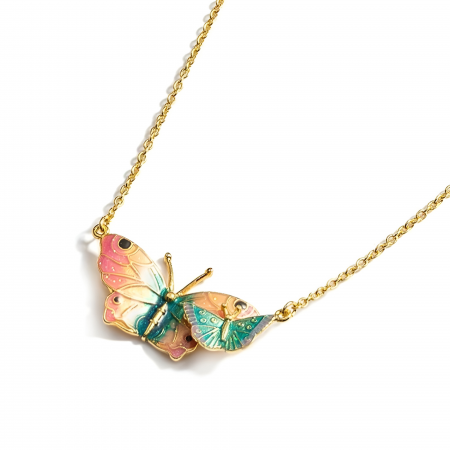 Fable - Colier Butterfly, auriu, placat cu aur 18K, din email pictat manual - Colecția Fable