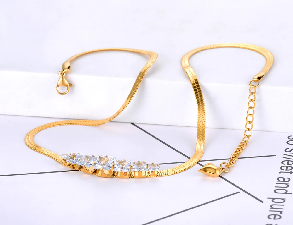 Colier Lily, auriu, din oțel inoxidabil placat cu aur 18K, decorat cu zirconiu [5]