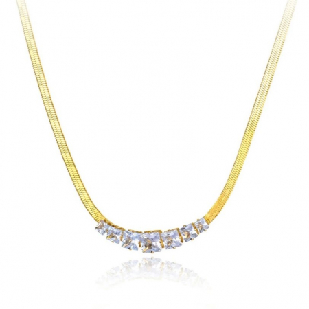 COLIERE - Colier Lily, auriu, din oțel inoxidabil placat cu aur 18K, decorat cu zirconiu