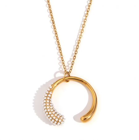 COLIERE - Colier Mabelyn, auriu, cu perle și pandantiv circular, din oțel inoxidabil placat cu aur 18K - Colecția Universe of Pearls