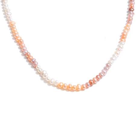 Universe of Pearls - Colier Marigold, auriu, din oțel inoxidabil placat cu aur 18K și perle naturale de cultură în nuanțe de roz - Colecția Universe of Pearls