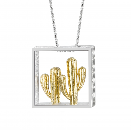 Coliere argint - Colier Marissa, din argint placat cu aur 18K, cu pandantiv model cactus - Colecția Metamorphosis