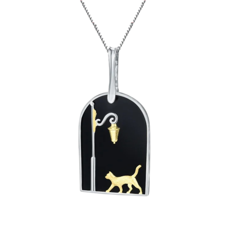 Coliere argint - Colier Black Cat, din argint placat cu aur 18K, model pisică - Colecția Metamorphosis