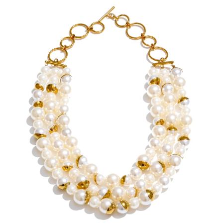 COLIERE - Colier Myia, auriu, statement, cu perle, din otel inoxidabil placat cu aur 18K - Colectia Universe of Pearls
