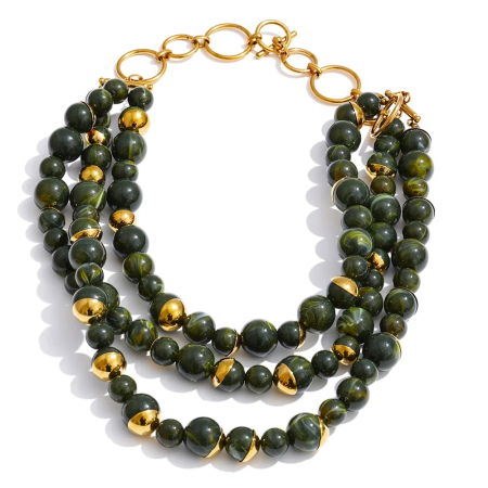 BIJUTERII OȚEL INOXIDABIL - Colier Myia, auriu, cu margele, din otel inoxidabil placat cu aur 18K