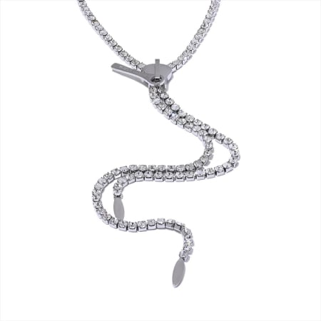 COLIERE - Colier tennis Nida, argintiu, lung, din oțel inoxidabil placat cu aur 18K