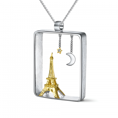 Coliere argint - Colier Paris, din argint placat cu aur 18K, model Turnul Eiffel - Colecția Metamorphosis