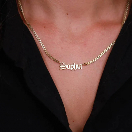Colier personalizat Maya, cu lanț clasic sau cuban, din oțel inoxidabil placat cu aur 18K [1]