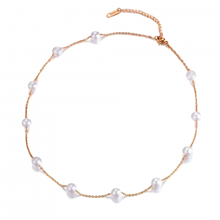 COLIERE - Colier Chelsey, auriu rose, cu perle, din oțel inoxidabil placat cu aur 18K - Colecția Parisian