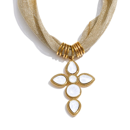 Glamour - Colier Sara, auriu, cu pandantiv în formă de cruce, din oțel inoxidabil placat cu aur 18K - Colecția Glamour