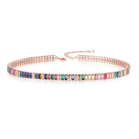 COLIERE - Colier tennis Karlee, auriu rose multicolor, cu zirconiu, placat cu aur 14K
