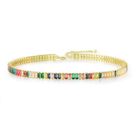 COLIERE - Colier tennis Karlee, auriu multicolor, cu zirconiu, placat cu aur 14K