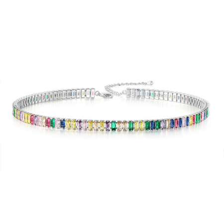 Coliere fashion - Colier tennis Karlee, argintiu multicolor, cu zirconiu, placat cu aur 14K