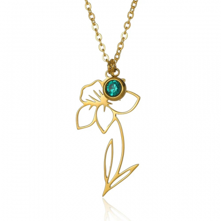 Floral Paradise - Colier Tricia C3, auriu, cu zirconiu, din oțel inoxidabil, cu pandantiv în formă de floare - Colecția Floral Paradise