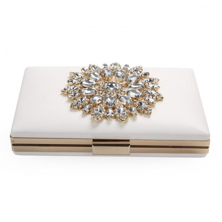 Geantă clutch de ocazie Clementine, albă, decorată cu pietre în formă de soare [1]
