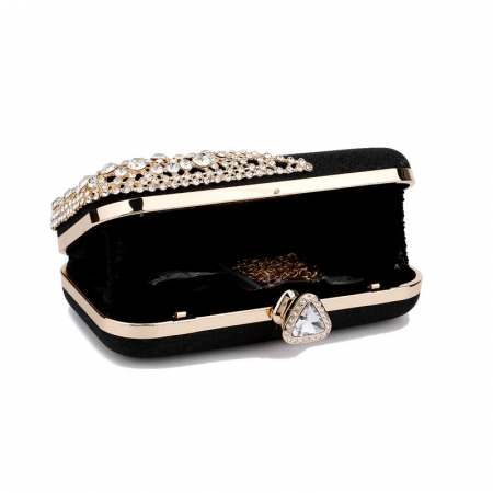 Geantă clutch de ocazie Darcie, neagră, decorată cu pietre [1]