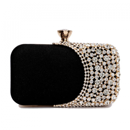 GENTI - Geantă clutch de ocazie Darcie, neagră, decorată cu pietre