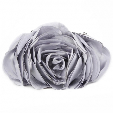 GENTI - Geantă clutch de ocazie Floralis, gri argintiu, cu formă florală