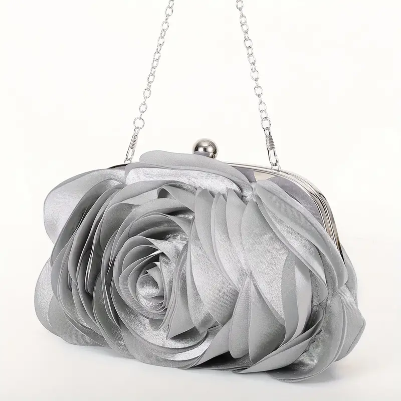 Geantă clutch de ocazie Floralis, gri argintiu, cu formă florală [1]