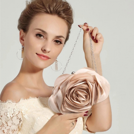 Geantă clutch de ocazie Floralis, auriu șampanie, cu formă florală [1]