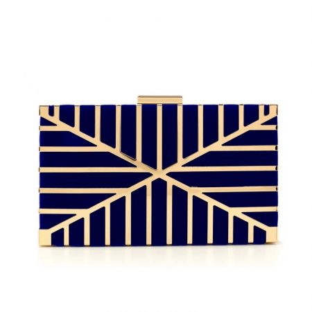 GENTI - Geantă clutch de ocazie Lainey, albastru cu auriu, cu model geometric