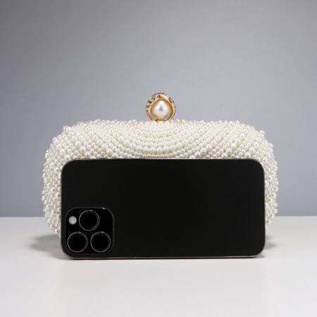 Geantă clutch de ocazie Mallory, albă, decorată cu perle [5]