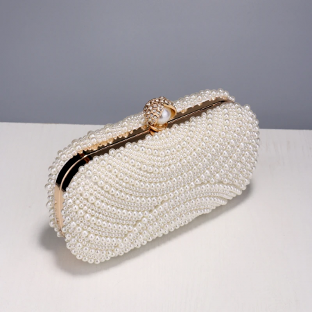 Geantă clutch de ocazie Mallory, albă, decorată cu perle [2]