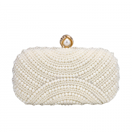 GENTI - Geantă clutch de ocazie Mallory, albă, decorată cu perle