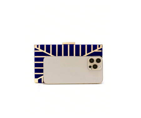 Geantă clutch de ocazie Lainey, albastru cu auriu, cu model geometric [4]