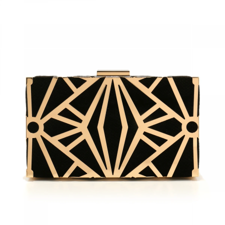 GENTI - Geantă clutch de ocazie Margot, negru cu auriu, cu model geometric