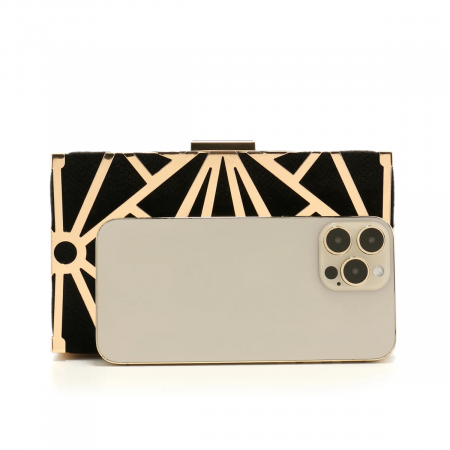 Geantă clutch de ocazie Margot, negru cu auriu, cu model geometric [6]