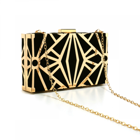 Geantă clutch de ocazie Margot, negru cu auriu, cu model geometric [3]