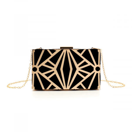 Geantă clutch de ocazie Margot, negru cu auriu, cu model geometric [5]
