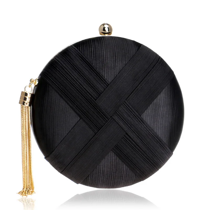 GENTI - Geantă clutch de ocazie Aurelia, neagră, rotundă, cu aspect satinat
