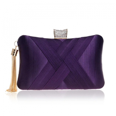 GENTI - Geantă clutch de ocazie Talia, mov, cu zirconiu și aspect satinat