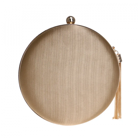 Geantă clutch de ocazie Aurelia, aurie, rotundă, cu aspect satinat [2]