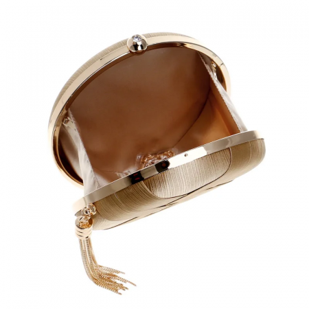 Geantă clutch de ocazie Aurelia, aurie, rotundă, cu aspect satinat [3]