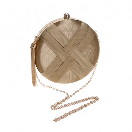 Geantă clutch de ocazie Aurelia, aurie, rotundă, cu aspect satinat [1]