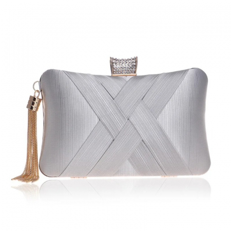 GENTI - Geantă clutch de ocazie Talia, argintie, cu zirconiu și aspect satinat